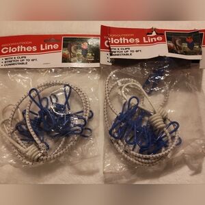 NWT! Outdoor Clothes Line with Blue Clips (Set of 2)